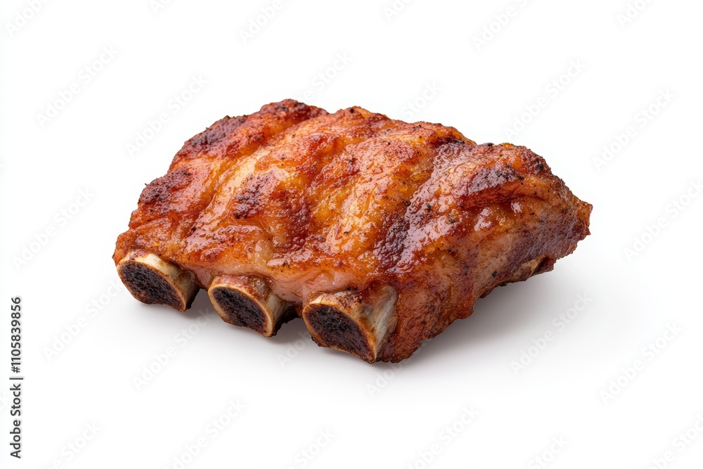A rack of ribs is sitting on a white background A rack of ribs is sitting on a white background