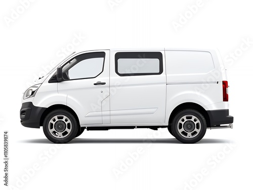 a close up of a white van with a black rim.