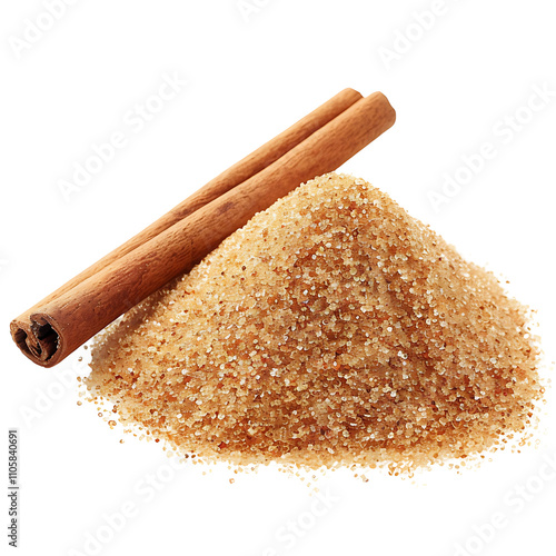 Brown sugar granules with cinnamon stick on Transparent Background