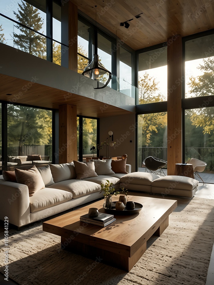Fototapeta premium Cozy modern living room with natural light.