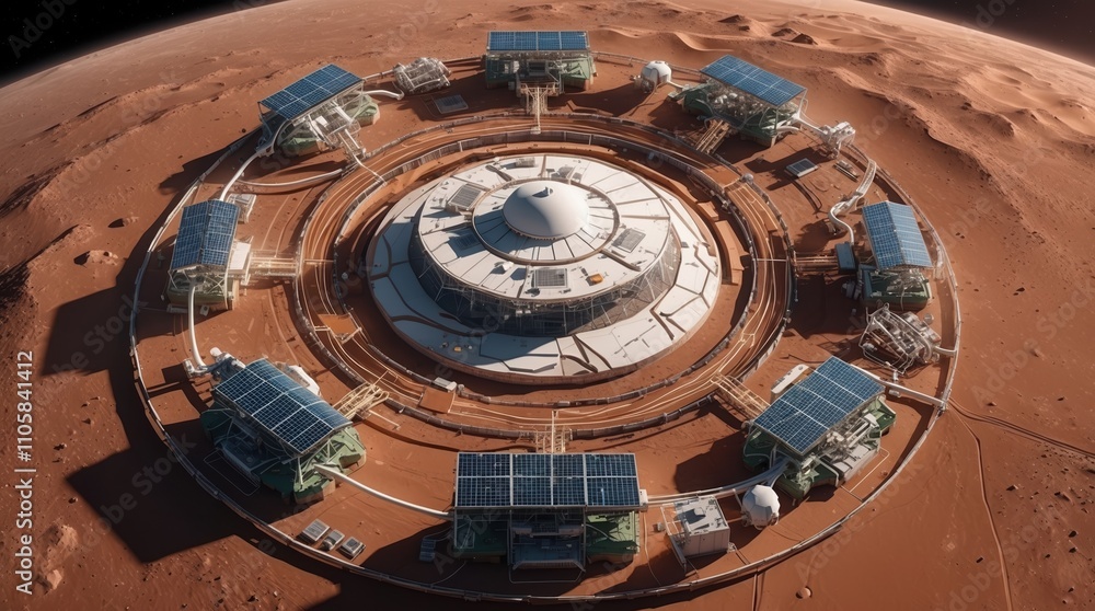 Fototapeta premium Futuristic Mars Habitat with Solar Panels