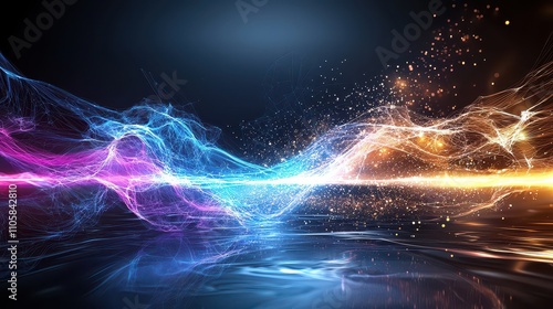 Abstract Energy Flow Glowing Waves Digital Art Neon Lights Sparkle Background