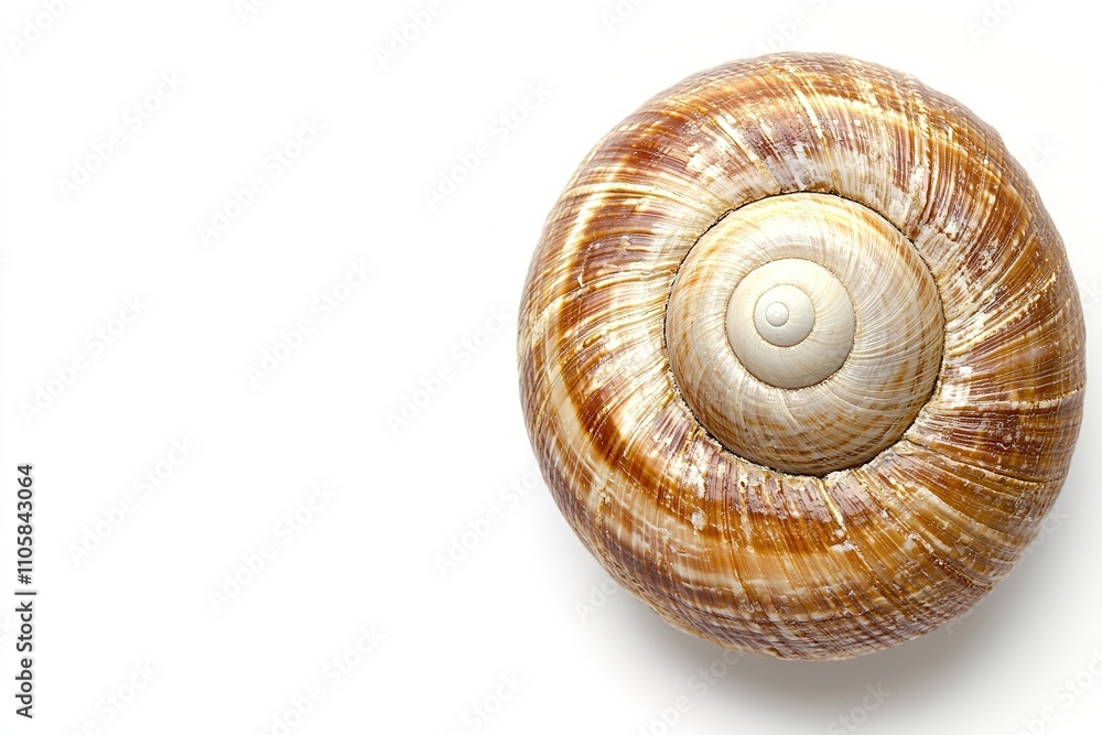 Spiral snail shell on white background, detailed texture. Spiral snail shell on white background, detailed texture.