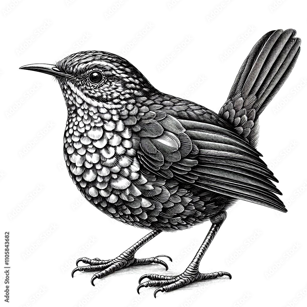 Obraz premium a flame bowerbird sketch engraving. White background.