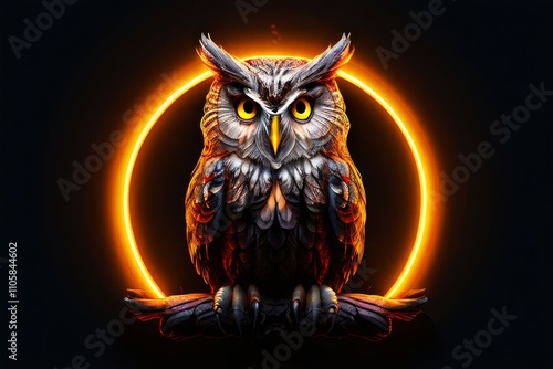 o owl pose fill lighting a letter o formed by an owl perched wit photo