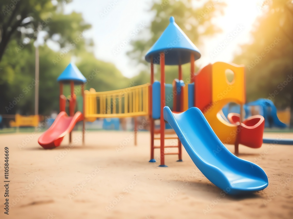 Sunny Day at the Playground: Colorful Slides and Play Structures Sunny Day at the Playground: Colorful Slides and Play Structures