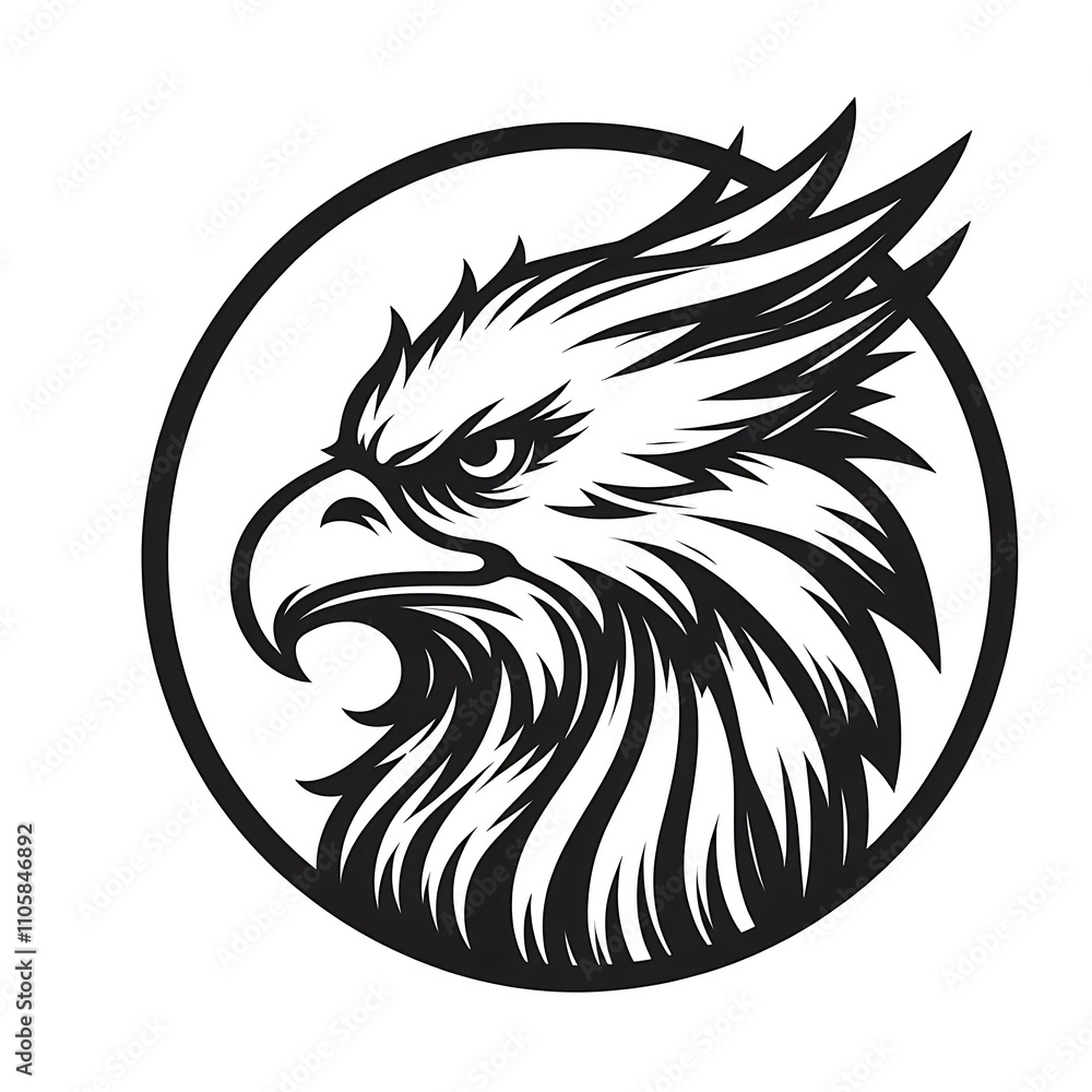 Stylized eagle head in circular design. Stylized eagle head in circular design.