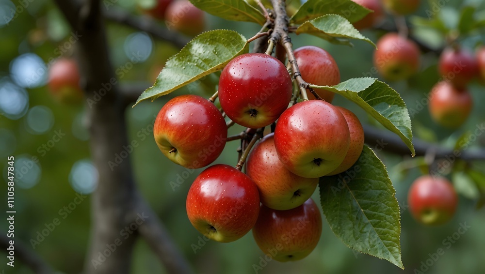 Crab apples hanging from a tree branch. Crab apples hanging from a tree branch.