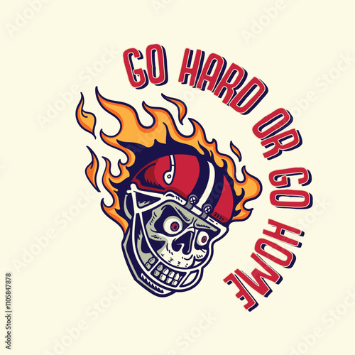 illustration of a skull wearing an American football helmet on fire