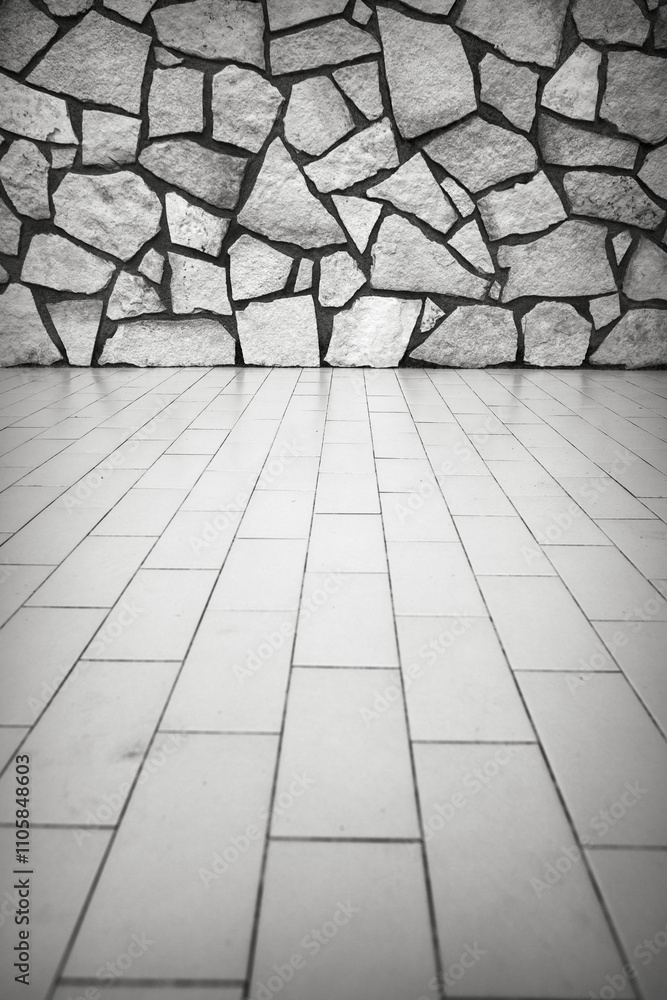 Modern Stone Wall and Tiled Floor Modern Stone Wall and Tiled Floor