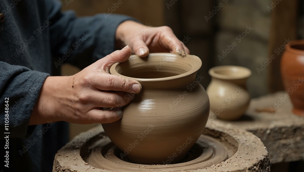 Crafting a jug on the potter’s wheel. Crafting a jug on the potter’s wheel.