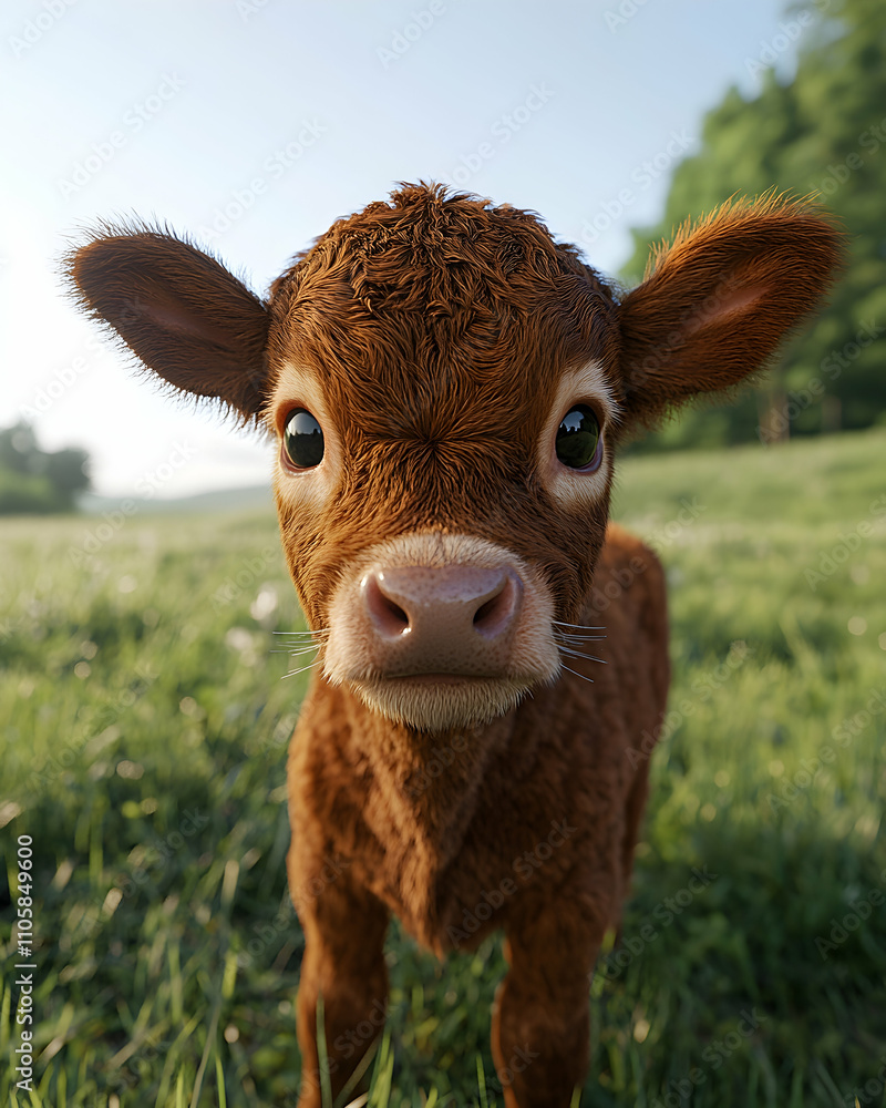 Adorable reddish-brown calf in a field. Adorable reddish-brown calf in a field.