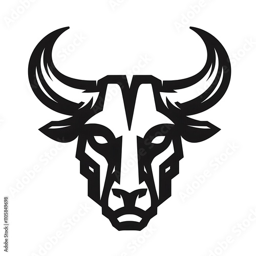 Stylized bull head logo design in black and white. photo