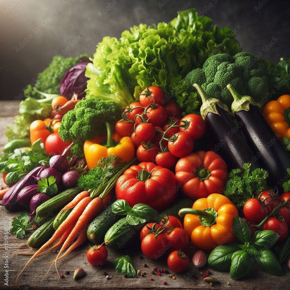 Vibrant Farm-Fresh Vegetables on a Rustic Wooden Table Vibrant Farm-Fresh Vegetables on a Rustic Wooden Table