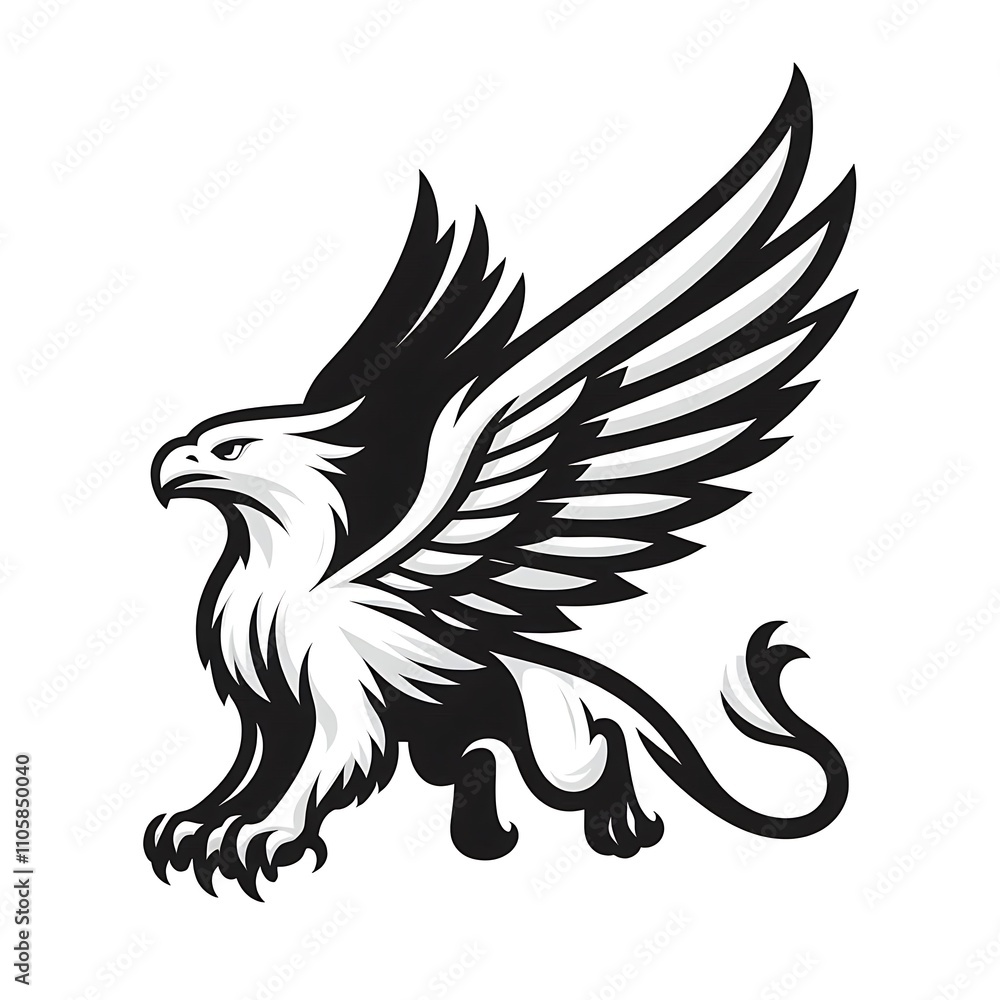 Stylized griffin with wings and fierce expression. Stylized griffin with wings and fierce expression.