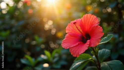 Obraz na płótnie Radiant Red Hibiscus in Sunlit Garden w salonie