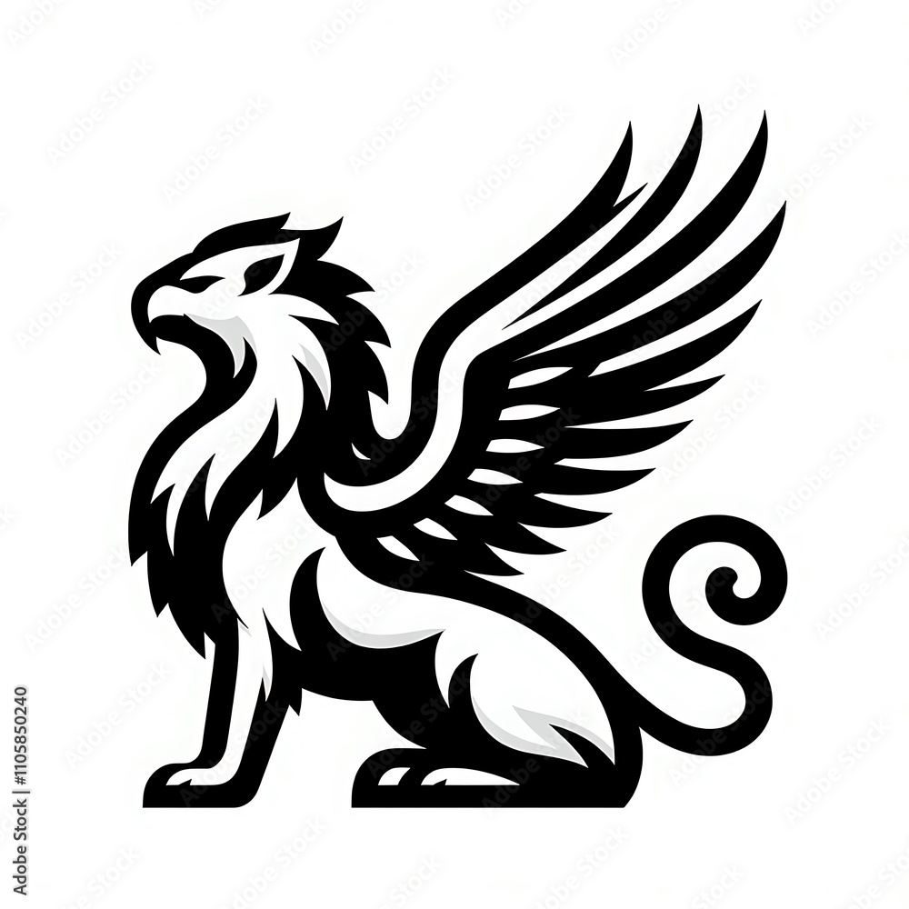 Fototapeta premium Stylized winged lion illustration.