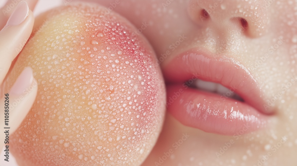 Fototapeta premium Peaches and fair-skinned women symbolising skincare.