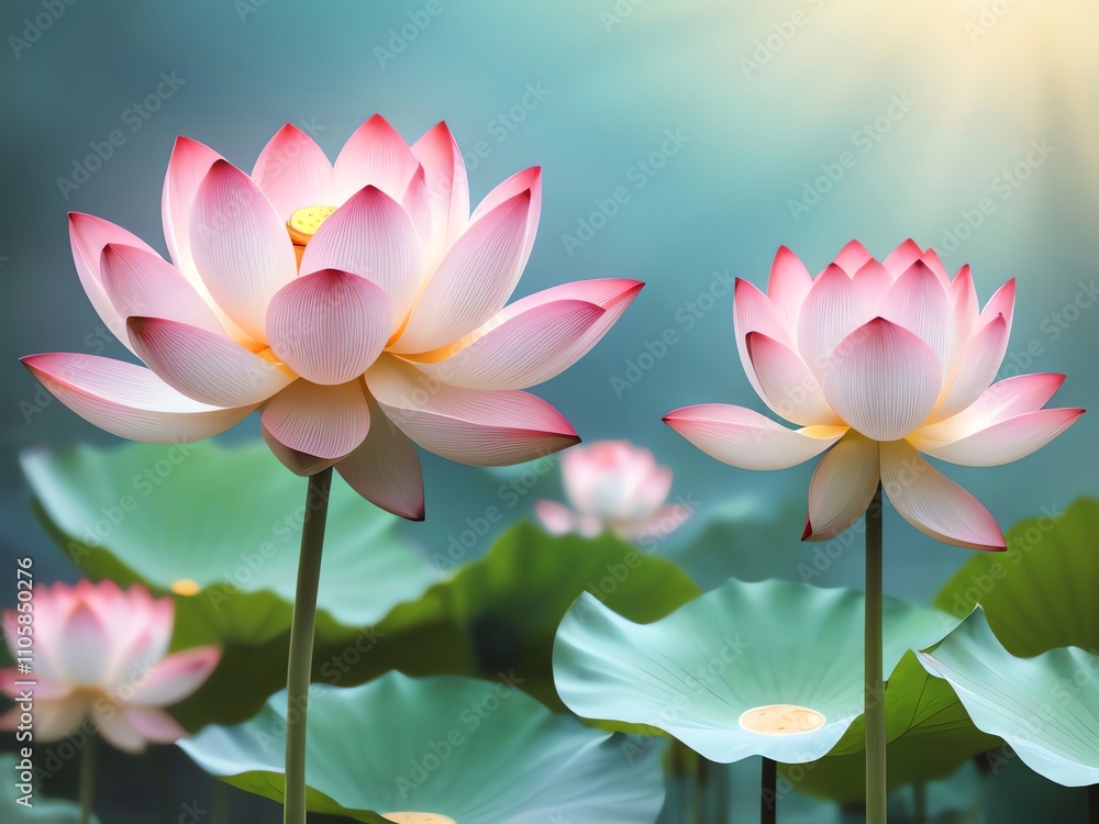 Serene Lotus Blossoms: A Peaceful Pond Scene Serene Lotus Blossoms: A Peaceful Pond Scene
