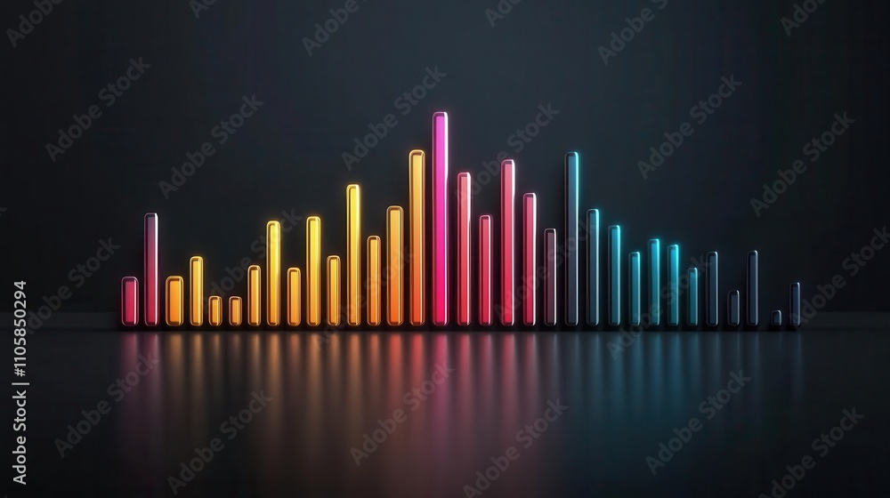 Abstract audio equalizer, glowing bars, 3D illustration Abstract audio equalizer, glowing bars, 3D illustration