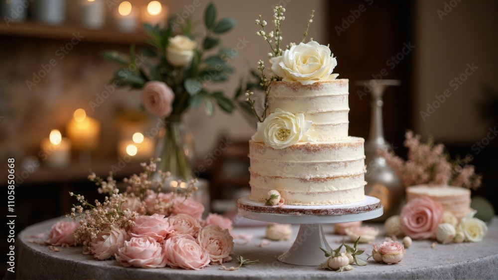 White Wedding Cake with Elegant Floral Design