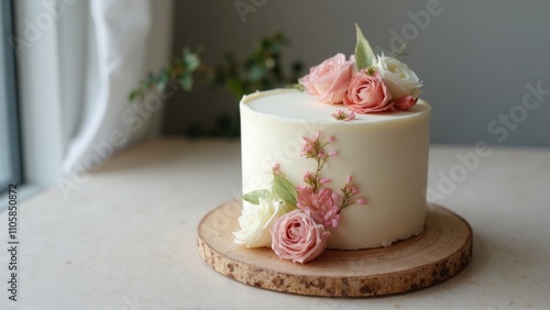 Obraz na płótnie Elegant White Cake with Pink and White Floral Accents w salonie