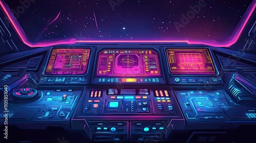 Fototapeta Naklejka Na Ścianę i Meble -  Futuristic Spaceship Cockpit Control Panel Design