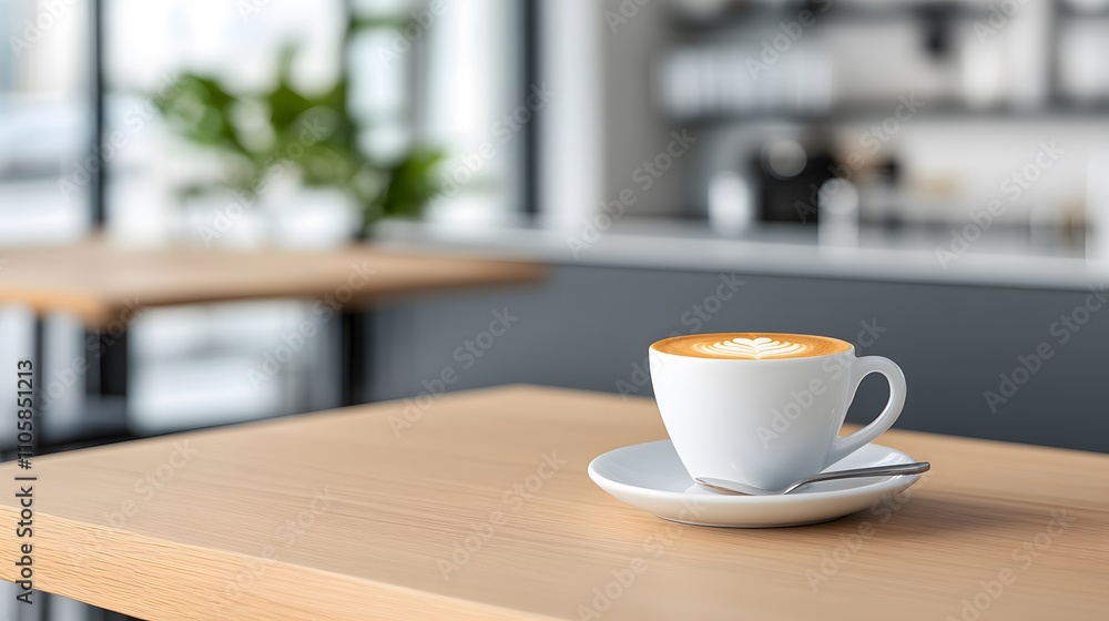 Espresso shot in a small cup, resting on a saucer with a teaspoon, minimal design, soft lighting Espresso shot in a small cup, resting on a saucer with a teaspoon, minimal design, soft lighting