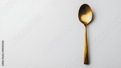 High-resolution image of a single, elegant gold spoon placed on a white background photo