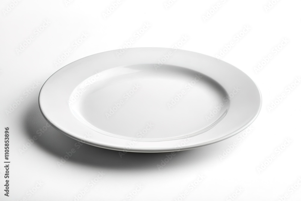 Empty white plate on a light background with soft shadow