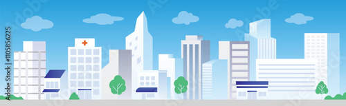 cityscape, Landscape with buildings, modern buildings, skyscrapers. Blue Sky Vector illustration 