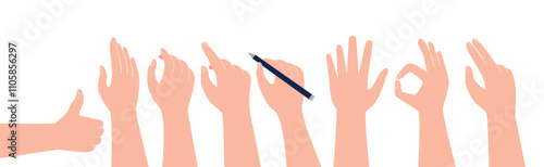 Set of hand gestures in various positions, vector illustration, on a white background vector illustration