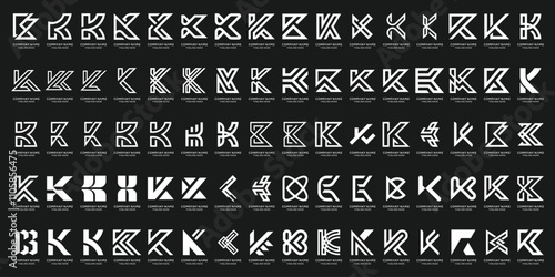 Mega logo collection, Abstract letter K logo design. Icons set bundle for business of luxury, elegant, simple.