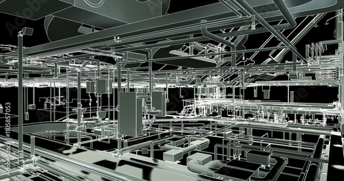 Conceptual visualization of drawing style of utilities at BIM technology