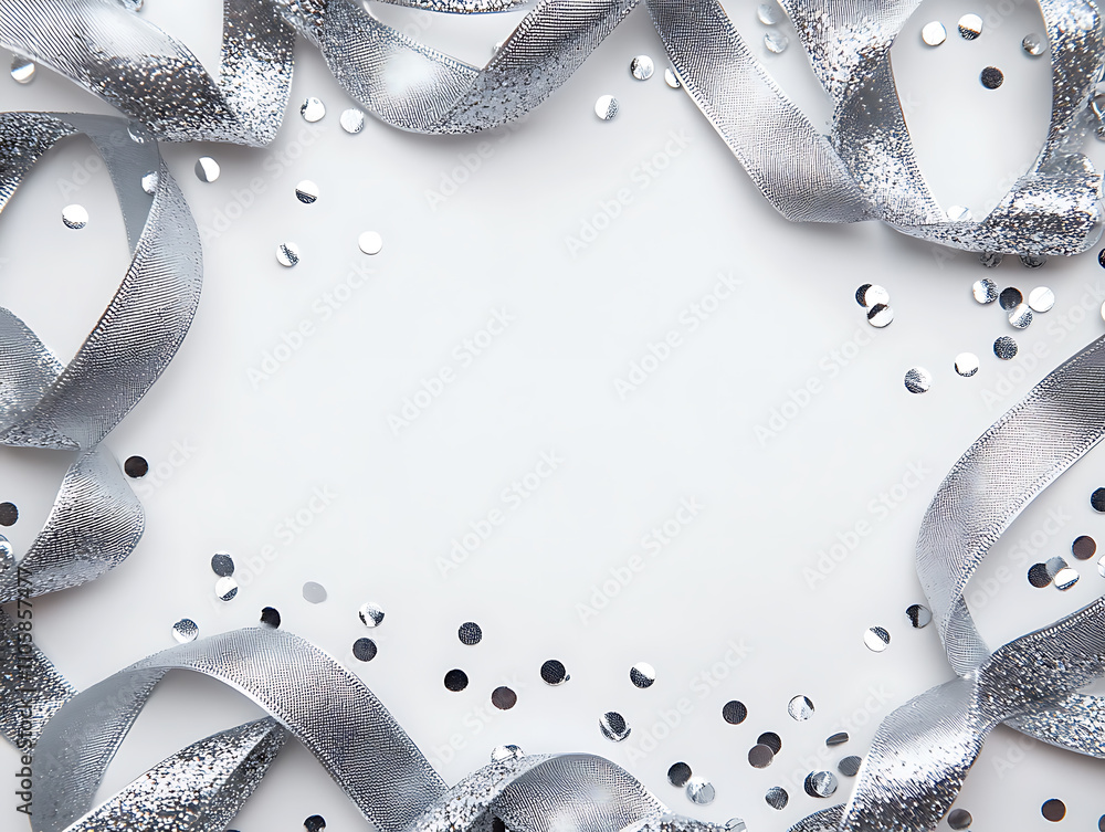 custom made wallpaper toronto digitalFestive silver curly ribbon frame on white background