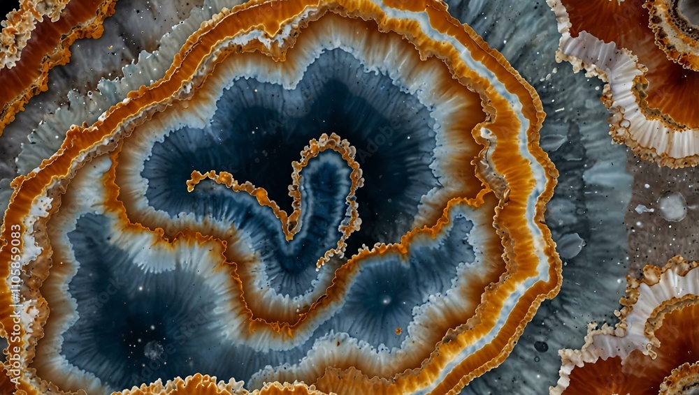 Obraz premium Cross-section of agate with a geode edge, from Morocco.