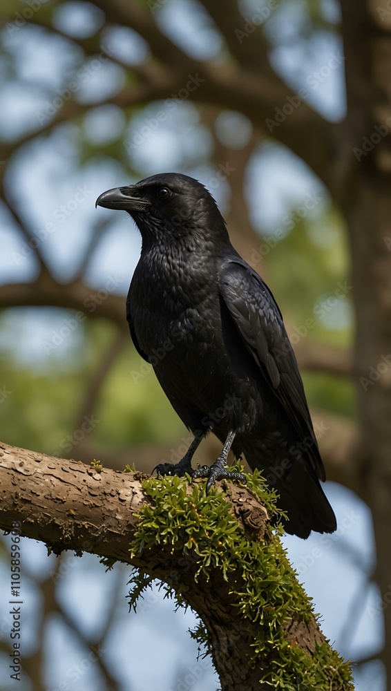 Crow perched in a tree.