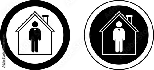 Stay Home Signs. Black and White Vector Icons. Quarantine, Self-Isolation. Safety Measures, Infectious Disease Prevention. Coronavirus Protection. Medical Concept