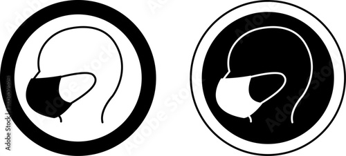 Use Mask Signs. Black and White Vector Icons. Safety Measures, Infectious Disease Prevention. Coronavirus Protection. Warning Sign About Mandatory Wearing of Mask. Medical Concept