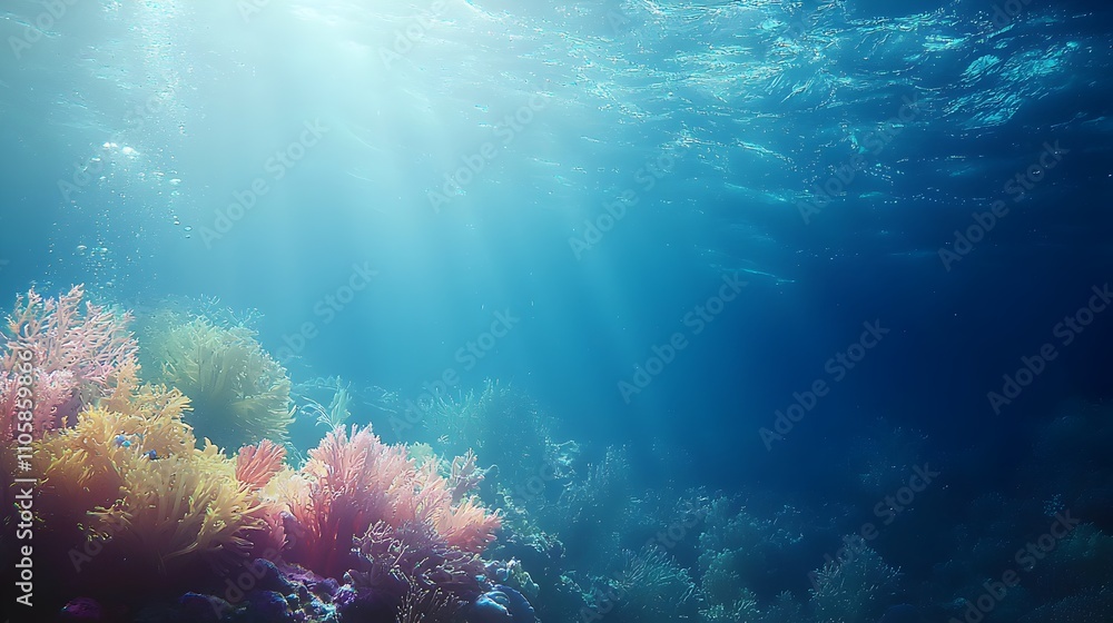 Obraz premium A coral reef with a bright blue ocean in the background