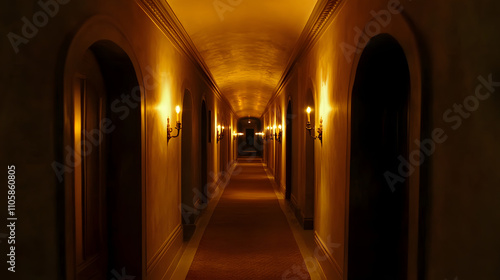 Labyrinth of Paranoia: A Flickering Light Illuminates a Hallway with Ghostly Whispers Echoing Through the Air