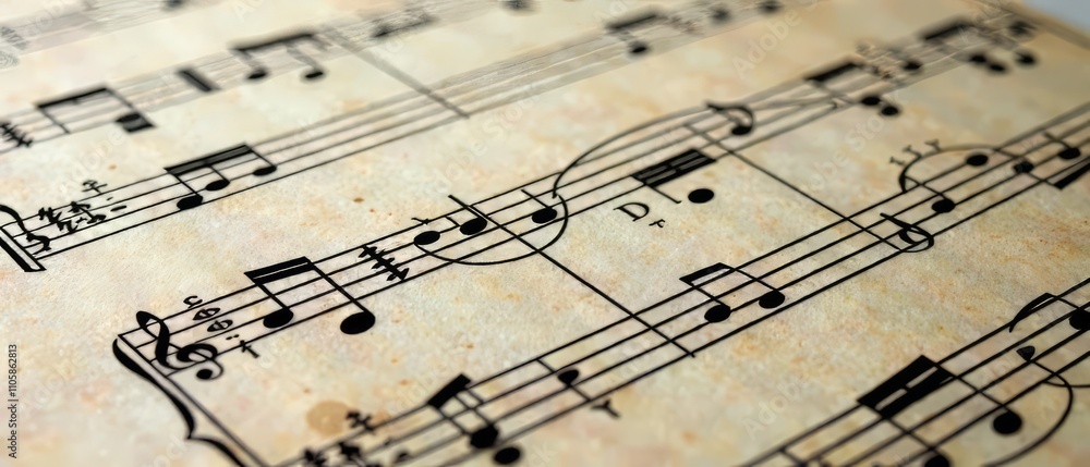 Fototapeta premium 19th Century Handwritten Music Score Closeup - AI Photorealistic