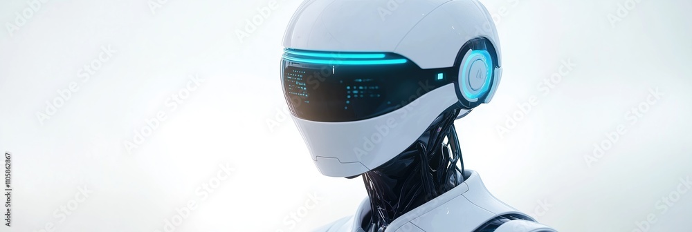 A robot with a blue face and blue eyes. The robot is wearing a white helmet. The robot is looking at the camera A robot with a blue face and blue eyes. The robot is wearing a white helmet. The robot is looking at the camera