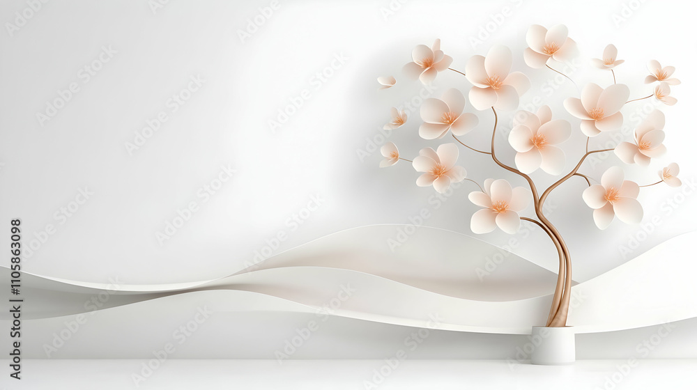 Custom wallpaper with 3D tree and pink flower background for digital printing Custom wallpaper with 3D tree and pink flower background for digital printing