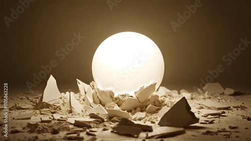 Perfectionism and Ideals: A Luminous Sphere Encircled by Jagged, Unpolished Shards Reflecting Perception photo