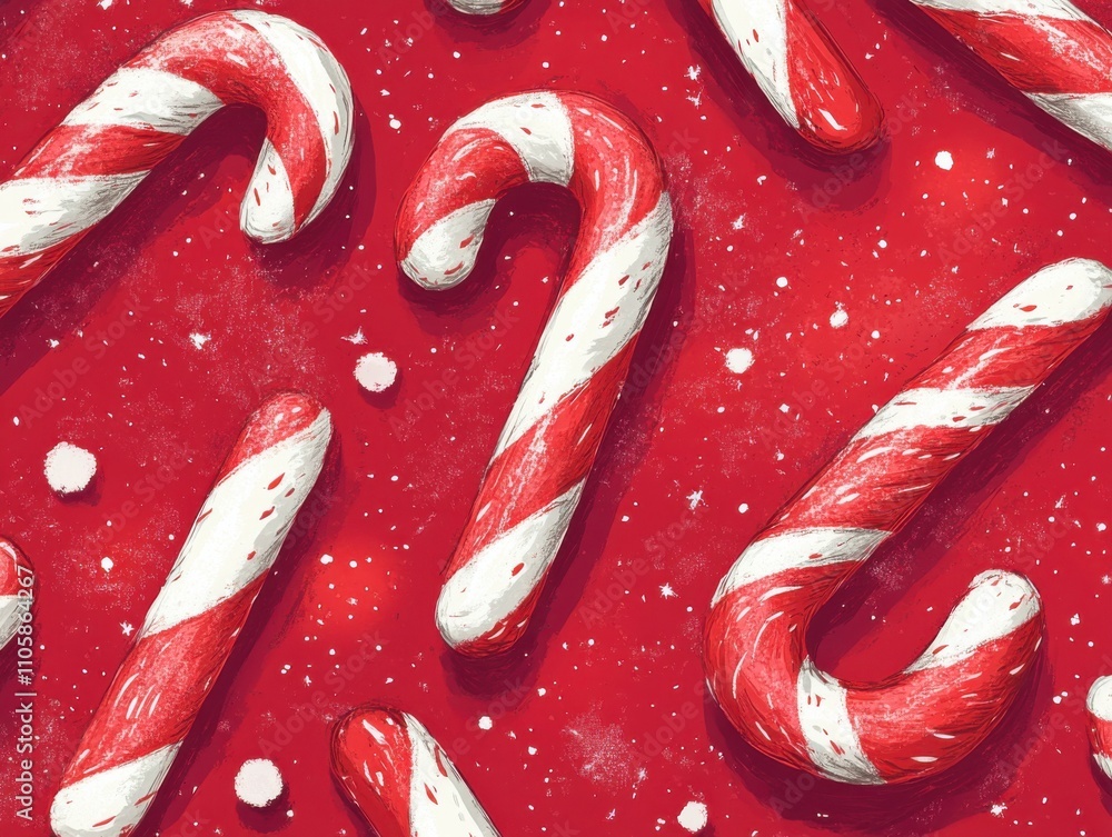 A festive arrangement of candy canes on a vibrant red background, creating a cheerful holiday atmosphere. A festive arrangement of candy canes on a vibrant red background, creating a cheerful holiday atmosphere.