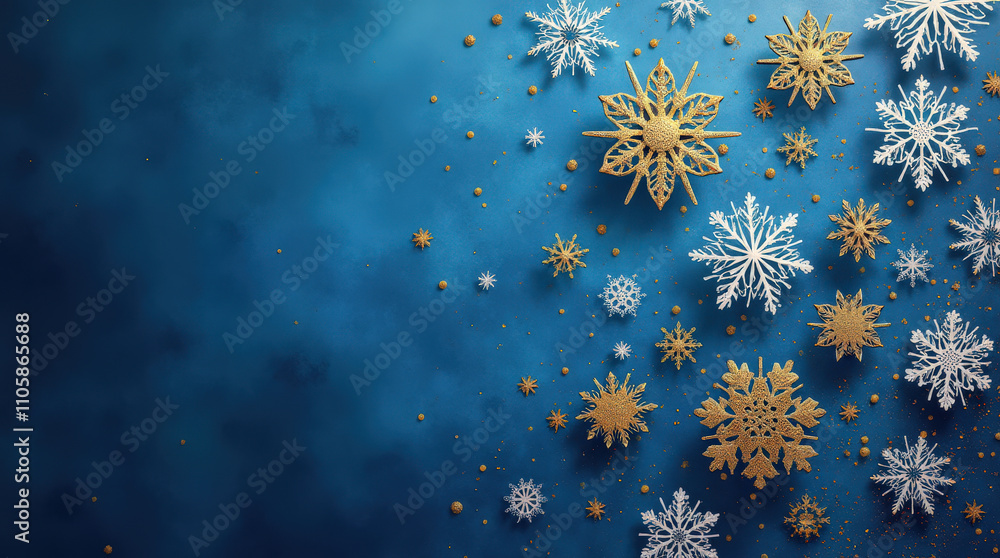 Elegant Blue and Gold Snowflake Background - Perfect for Holiday Cards, Winter Themes, and Festive Invitations Elegant Blue and Gold Snowflake Background - Perfect for Holiday Cards, Winter Themes, and Festive Invitations