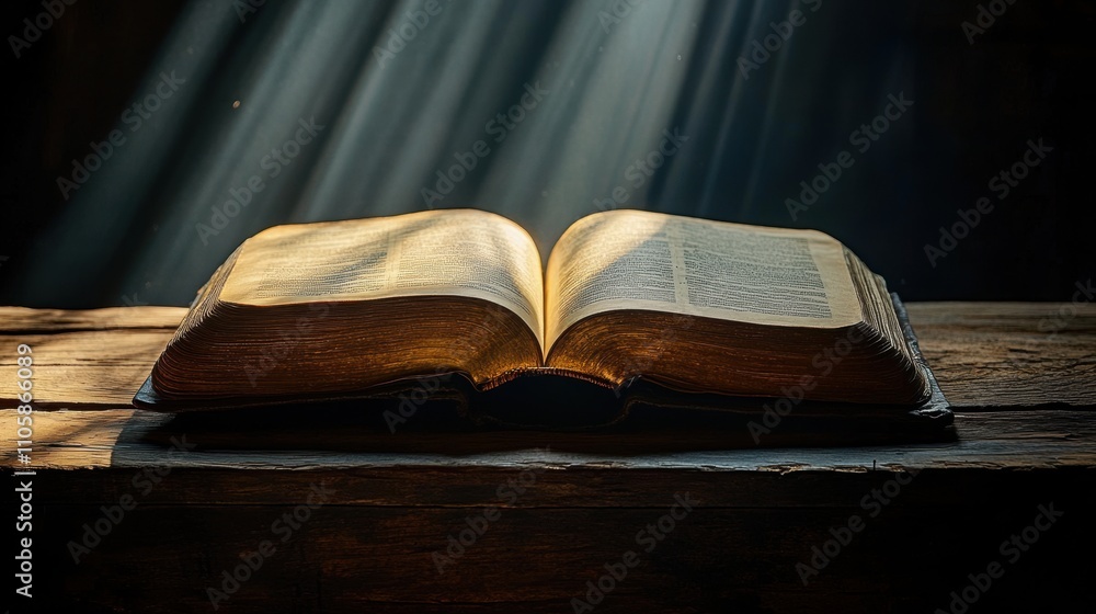 A Majestic Open Bible Bathed in Soft Light Creating an Aura of Serenity and Reflection A Majestic Open Bible Bathed in Soft Light Creating an Aura of Serenity and Reflection