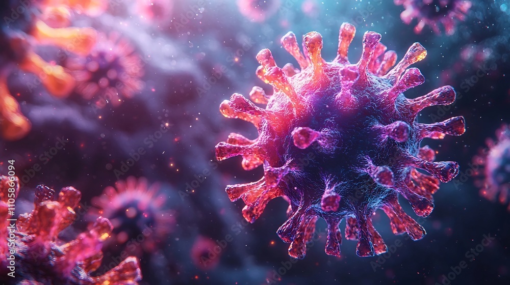 Fototapeta premium Vibrant Molecular Structure of a Virus Particle Against a Dark Background