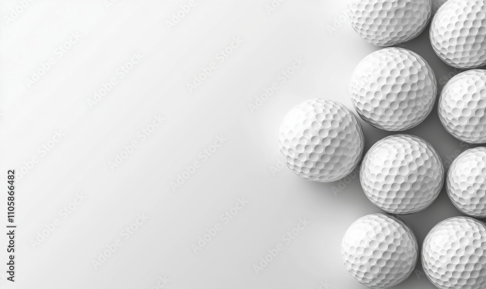 White golf balls arranged in a cluster, smooth surface, dim lighting, minimalistic design White golf balls arranged in a cluster, smooth surface, dim lighting, minimalistic design